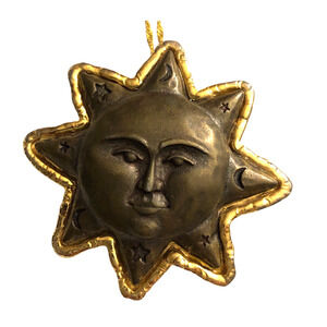 Vintage JJ Jonette Sun Moon Face Brooch Pendant Celestial Mixed Metals New Chain